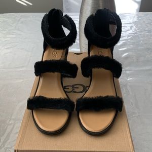UGG Black Fur Strap Heels
